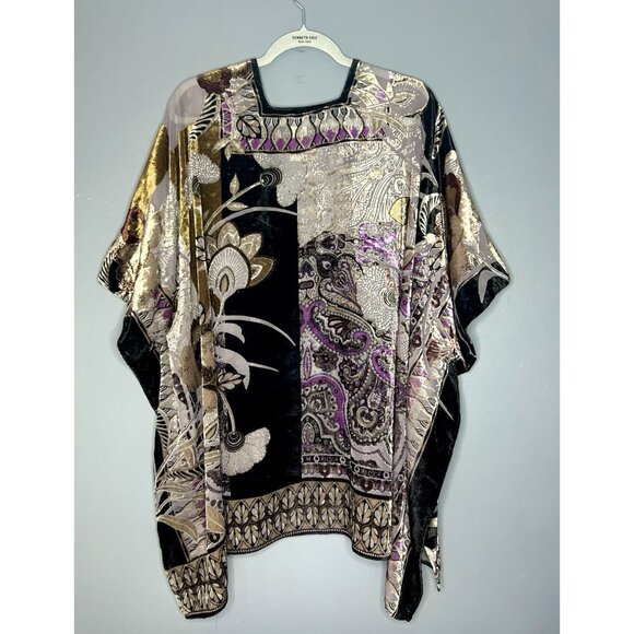 Chicos Velvet Burnout Kimono Cardigan Asian Inspired Lagenlook Artsy Boho Chic - Picture 13 of 13